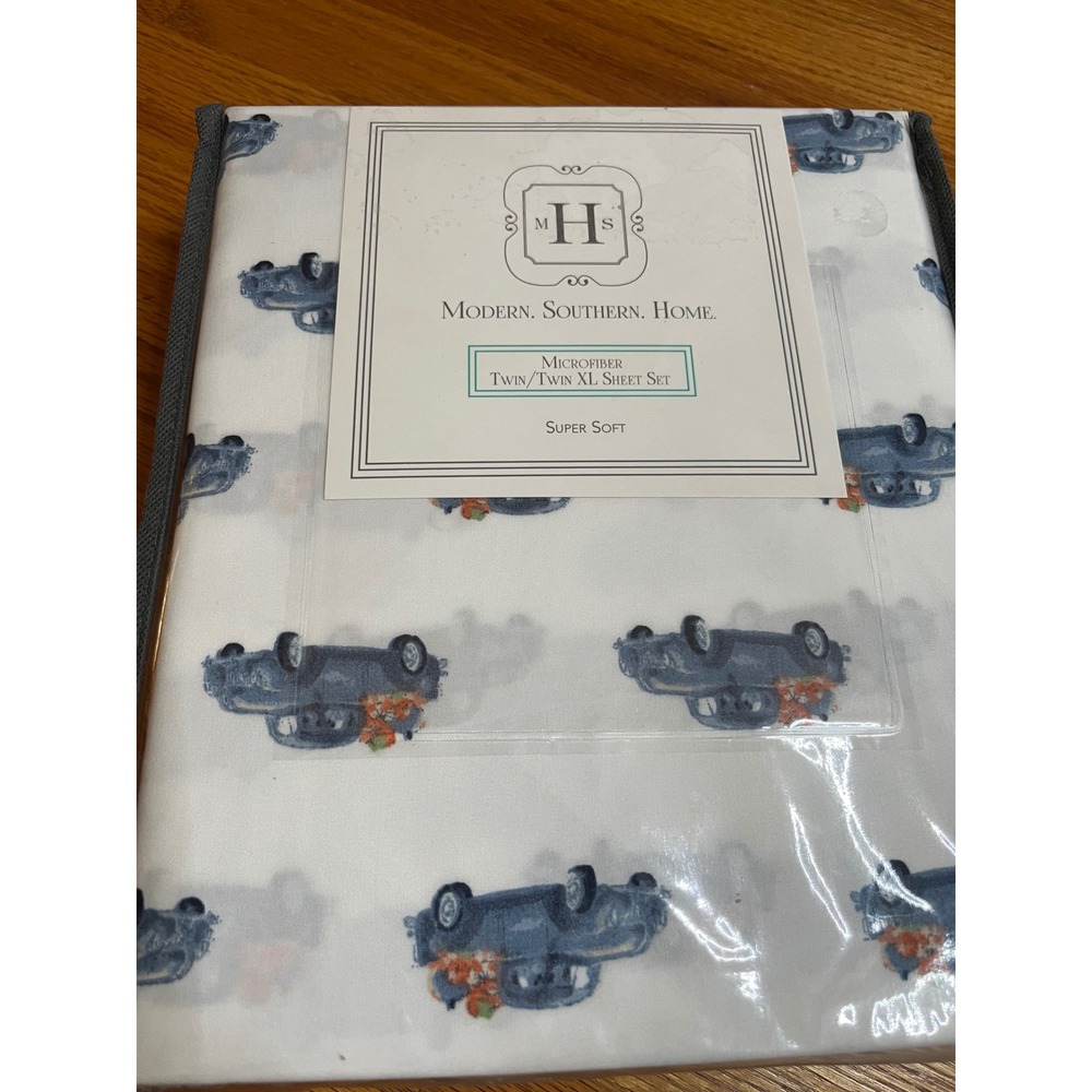 Modern Southern Home Twin XL Sheet Set Blue Harvest Truck Pumpkin Microfiber NEW